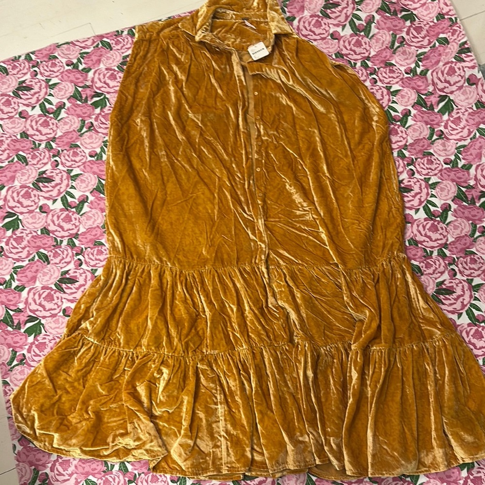 Velvet Mustard Yellow Dress